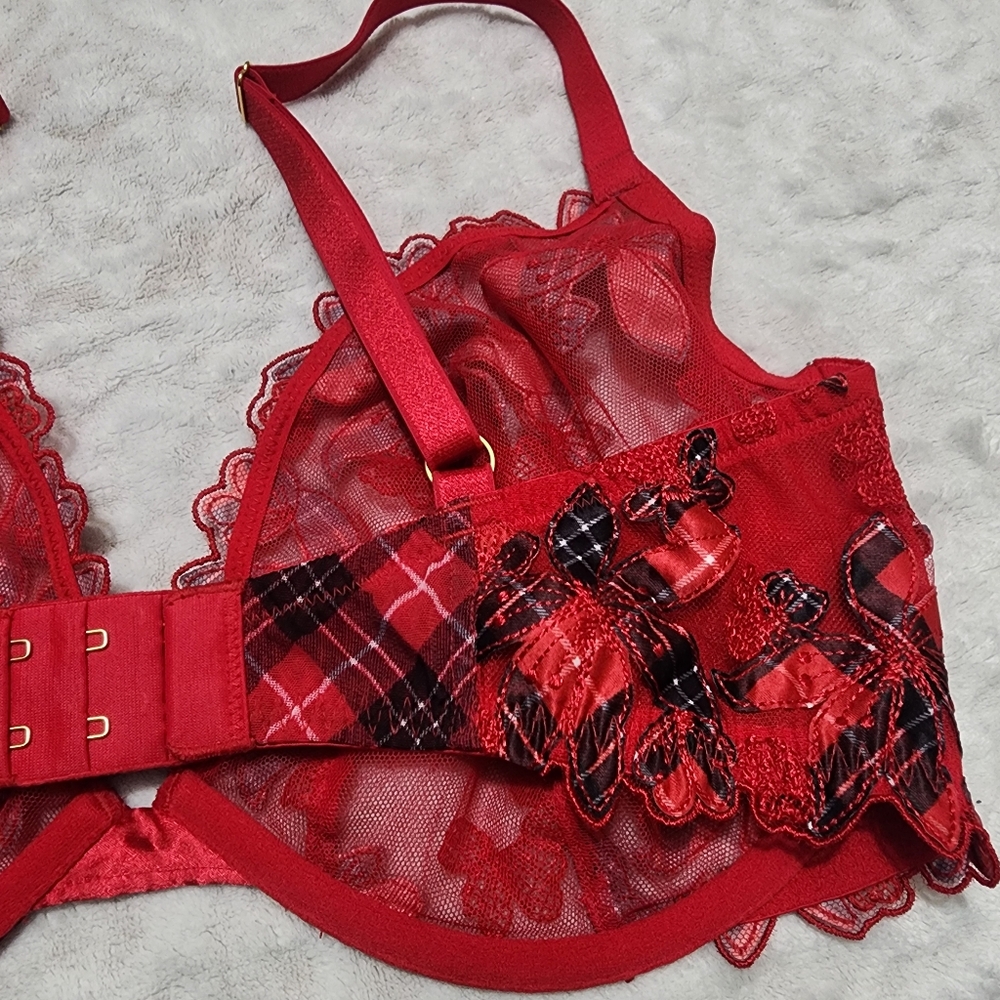 VICTORIA'S SECRET LUXE LINGERIE UNLINED FLORAL EMBROIDERED LOW CUT BRA Sz 36DDD - Picture 6 of 14